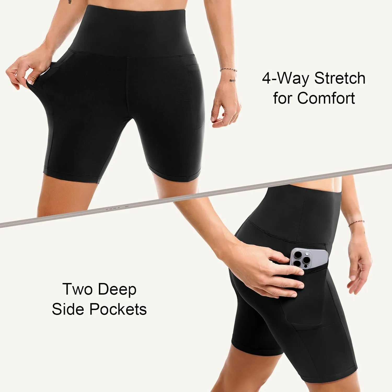 2 Pack Womens Biker Shorts with Pockets, High Waisted Tummy Control Yoga Shorts for Women Running Gym and Workout