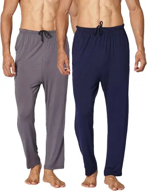 2-PCS Mens Pajama Pants Plus Size Pajama Bottoms Lightweight Loose Fit Lounge Pants Modal PJ Sleepwear with Pockets