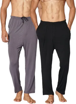 2-PCS Mens Pajama Pants Plus Size Pajama Bottoms Lightweight Loose Fit Lounge Pants Modal PJ Sleepwear with Pockets