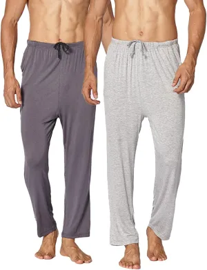 2-PCS Mens Pajama Pants Plus Size Pajama Bottoms Lightweight Loose Fit Lounge Pants Modal PJ Sleepwear with Pockets