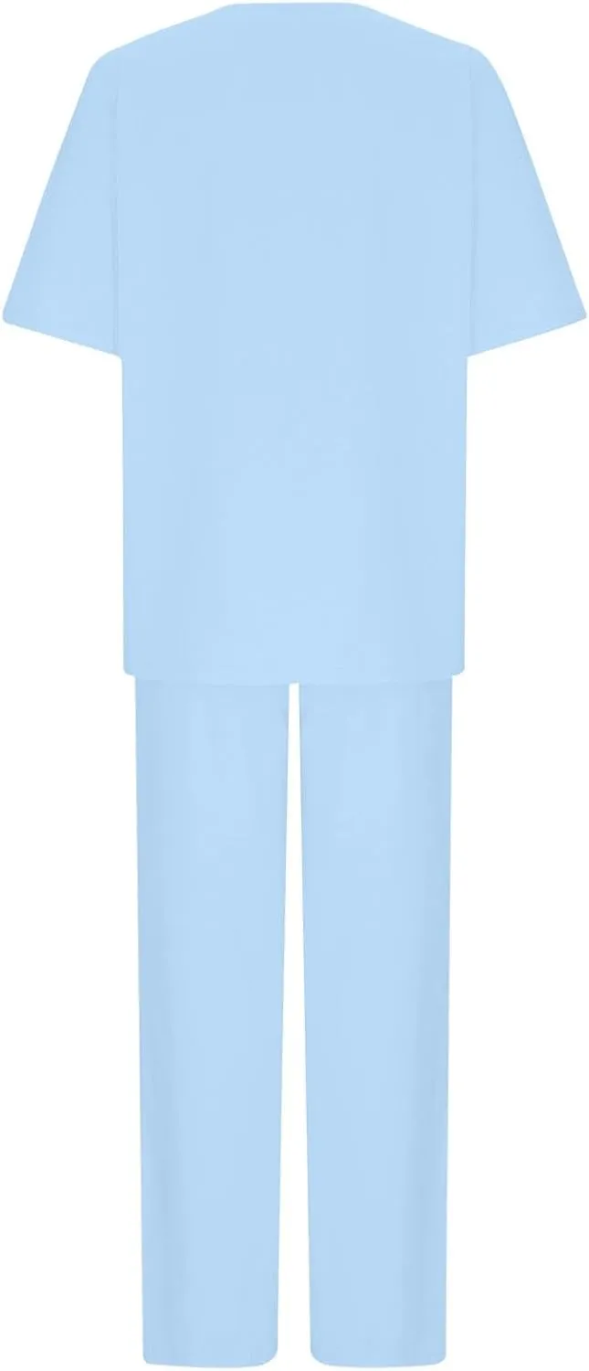 2 Piece Cotton Linen Sets for Women Casual Solid Loose Beach Outfits Summer Trendy Suit Short Sleeve Top Pants Set