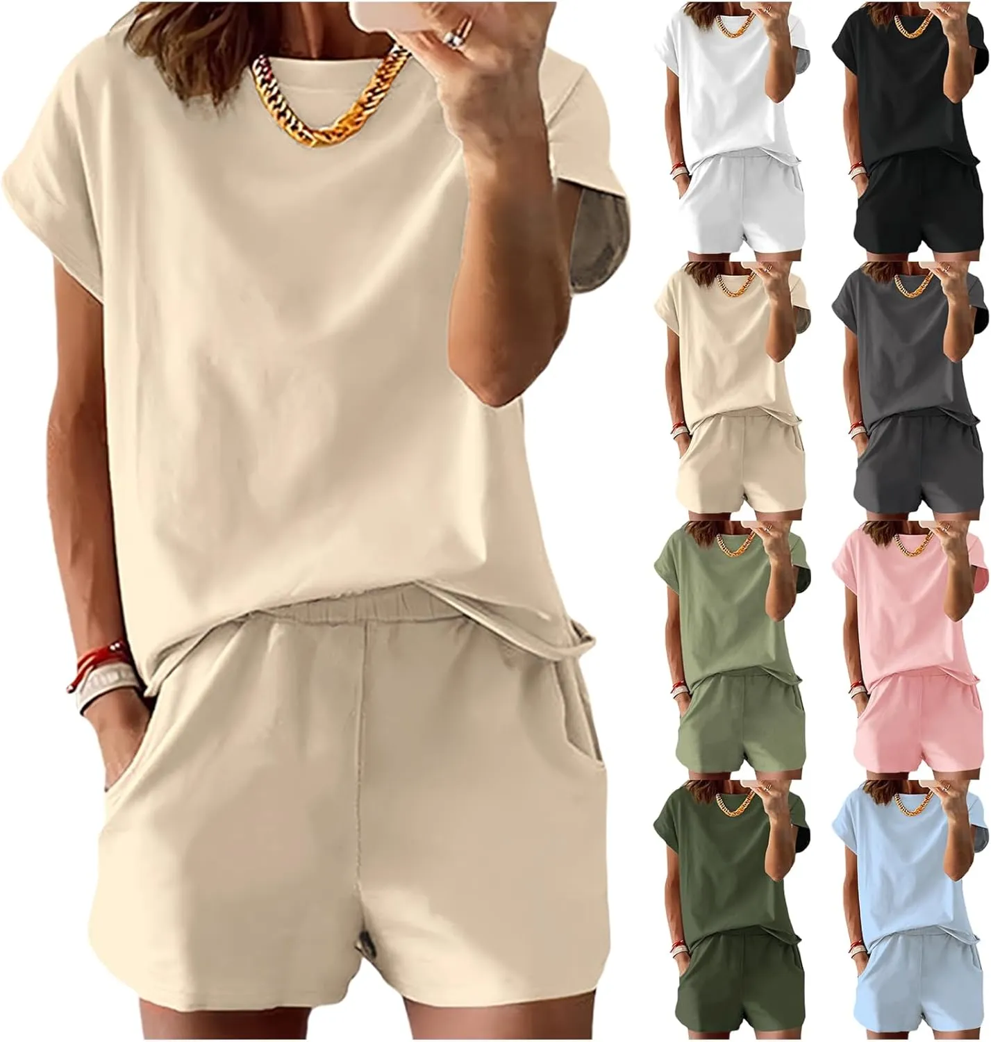 2 Piece Sets for Women Summer Lounge Sets Short Sleeve Tops and Shorts Sweatsuit Tracksuit Vacation Travel Outfits