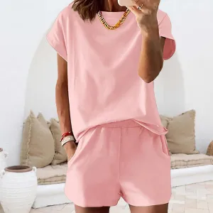 2 Piece Sets for Women Summer Lounge Sets Short Sleeve Tops and Shorts Sweatsuit Tracksuit Vacation Travel Outfits