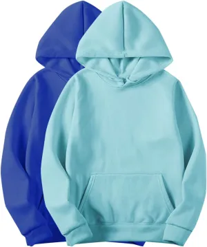 2PC Fleece Pullover Hoodie Soft Warm Sweatshirt Kangaroo Pocket Solid Casual Long Sleeve Fall Winter Loungewear