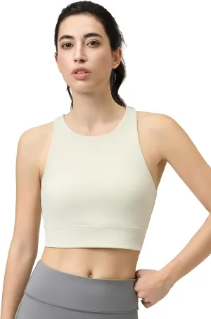 AARYA High-Elasticity Sports Bra Tank Top with Crisscross Back, Removable Cups, Moisture-Wicking, for HIIT & Yoga Beige