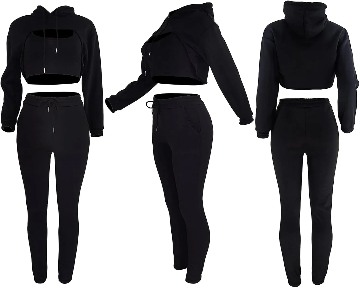 acelyn Womens Sexy 3 Piece Tracksuits Fall Long Sleeve Pullover Hoodie   Tank   Jogging Pants Outfits Sweatsuit Workout Sets