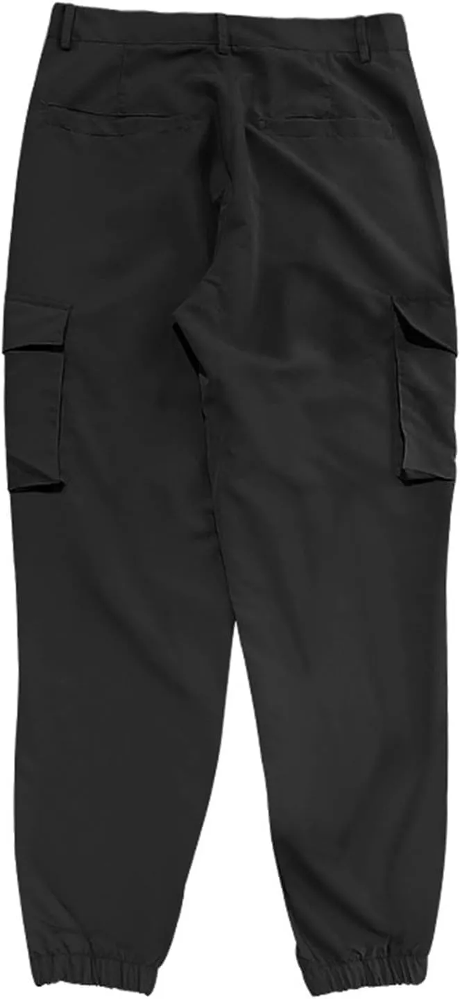 ADHOWBEW Mens Pants Casual Elastic Waist Outdoor Work Cargo Pockets Relaxed Fit Pants