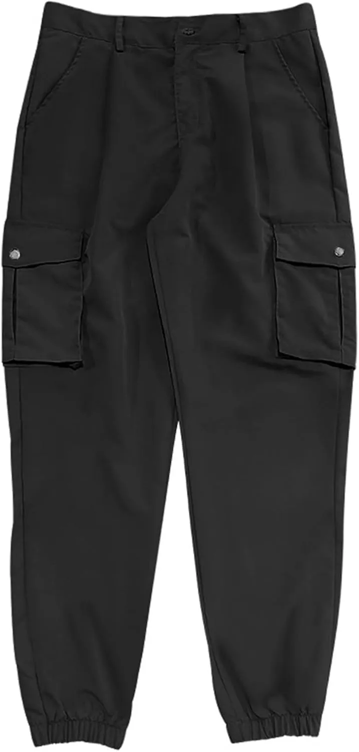 ADHOWBEW Mens Pants Casual Elastic Waist Outdoor Work Cargo Pockets Relaxed Fit Pants