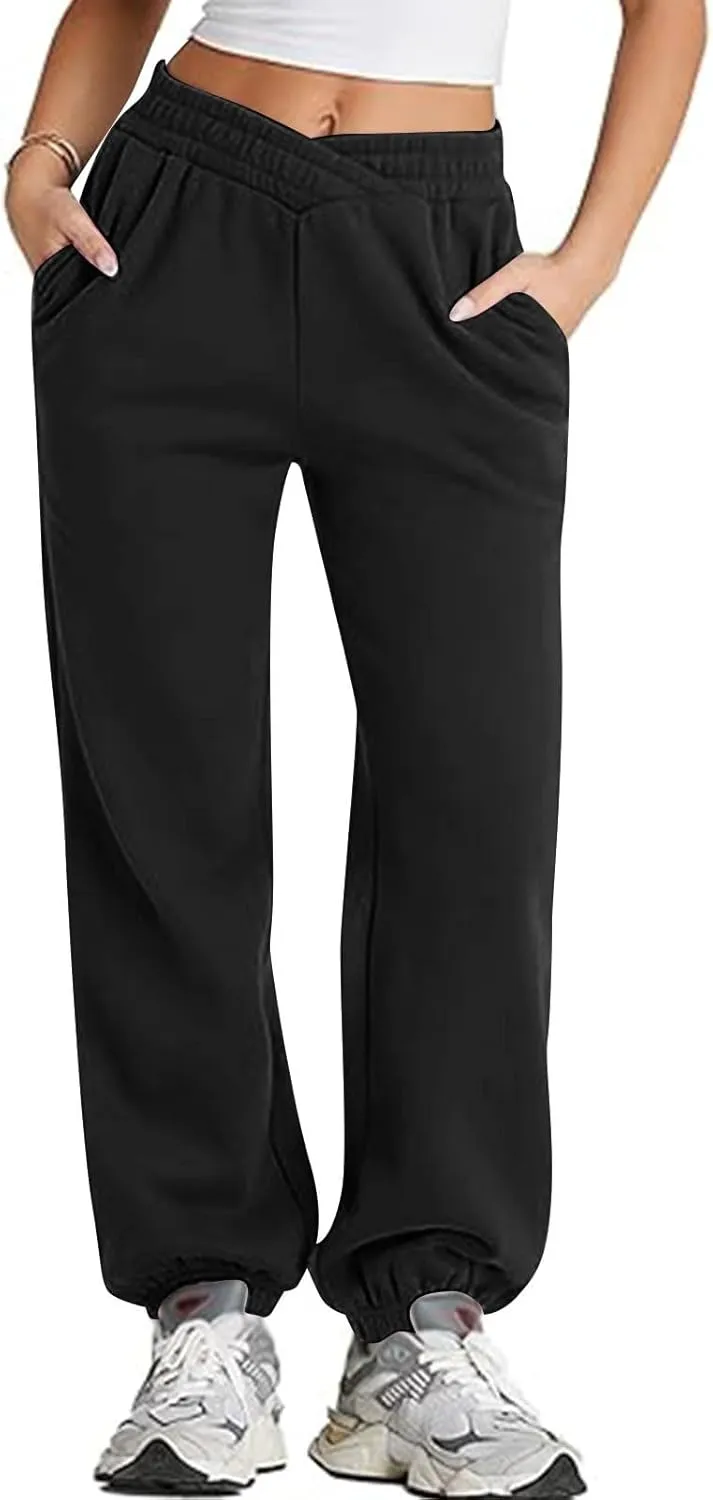 ADHOWBEW Women Sweatpants with Pockets Casual Low Rise Elastic Waisted Comfy Relaxed Fit Workout Joggers