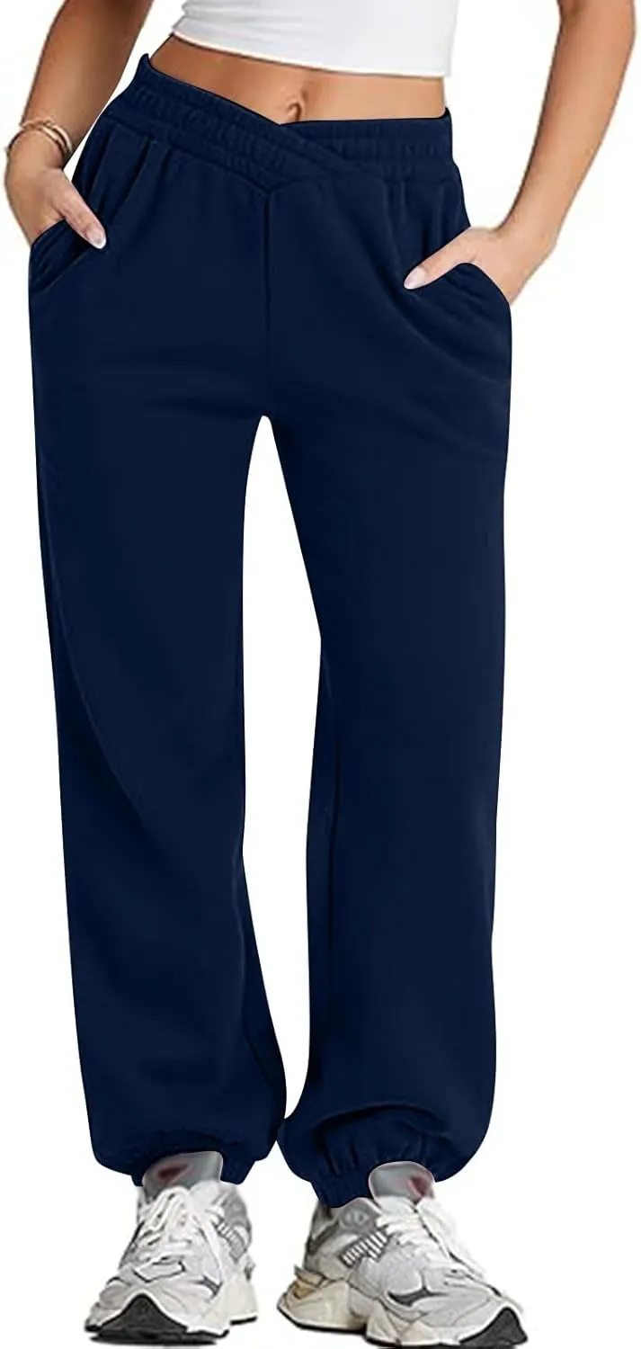ADHOWBEW Women Sweatpants with Pockets Casual Low Rise Elastic Waisted Comfy Relaxed Fit Workout Joggers