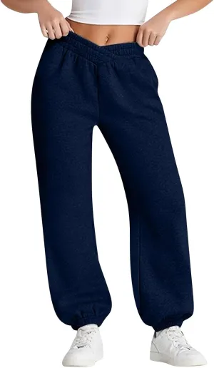 ADHOWBEW Women Sweatpants with Pockets Casual Low Rise Elastic Waisted Comfy Relaxed Fit Workout Joggers