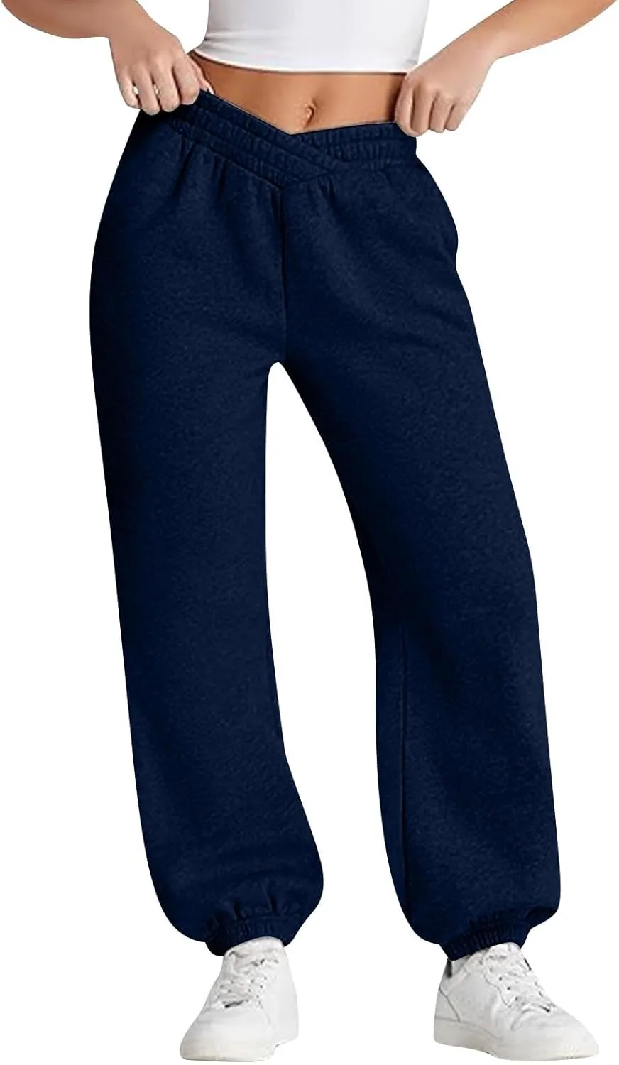 ADHOWBEW Women Sweatpants with Pockets Casual Low Rise Elastic Waisted Comfy Relaxed Fit Workout Joggers