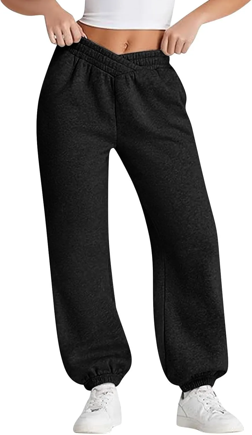 ADHOWBEW Women Sweatpants with Pockets Casual Low Rise Elastic Waisted Comfy Relaxed Fit Workout Joggers