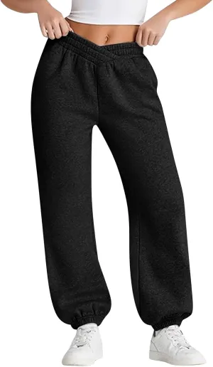ADHOWBEW Women Sweatpants with Pockets Casual Low Rise Elastic Waisted Comfy Relaxed Fit Workout Joggers