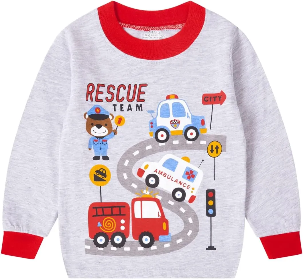 Akyzic Boys Planet Pajamas Sets 100% Cotton Pjs Toddler 2 Piece Long Sleeve Sleepwear Kids Clothes Sets Dinosaur Shirts