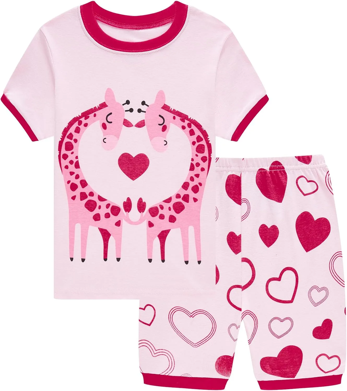 Akyzic Little Girls Pajamas 100% Cotton Short Sleeve Pjs Toddler Summer Sleepwear Kids Clothes Set 3t-10t
