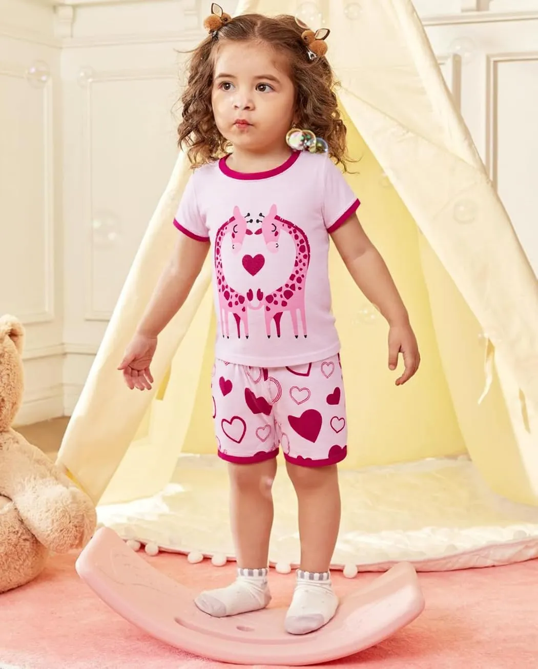 Akyzic Little Girls Pajamas 100% Cotton Short Sleeve Pjs Toddler Summer Sleepwear Kids Clothes Set 3t-10t