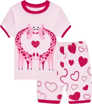 Akyzic Little Girls Pajamas 100% Cotton Short Sleeve Pjs Toddler Summer Sleepwear Kids Clothes Set 3t-10t