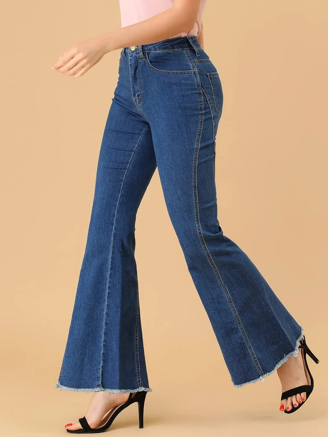Allegra K Women's 70s Vintage Flare Jeans High Waist Stretch Denim Bell Bottoms Jeans