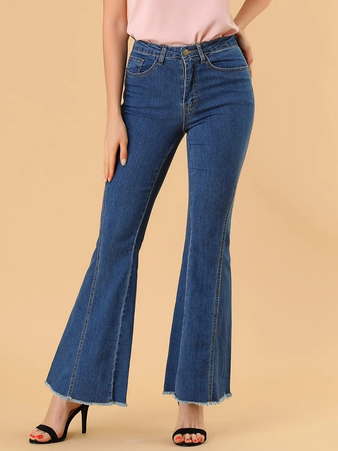 Allegra K Women's 70s Vintage Flare Jeans High Waist Stretch Denim Bell Bottoms Jeans