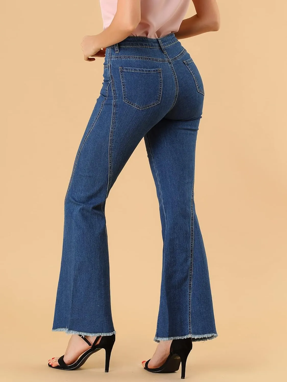 Allegra K Women's 70s Vintage Flare Jeans High Waist Stretch Denim Bell Bottoms Jeans