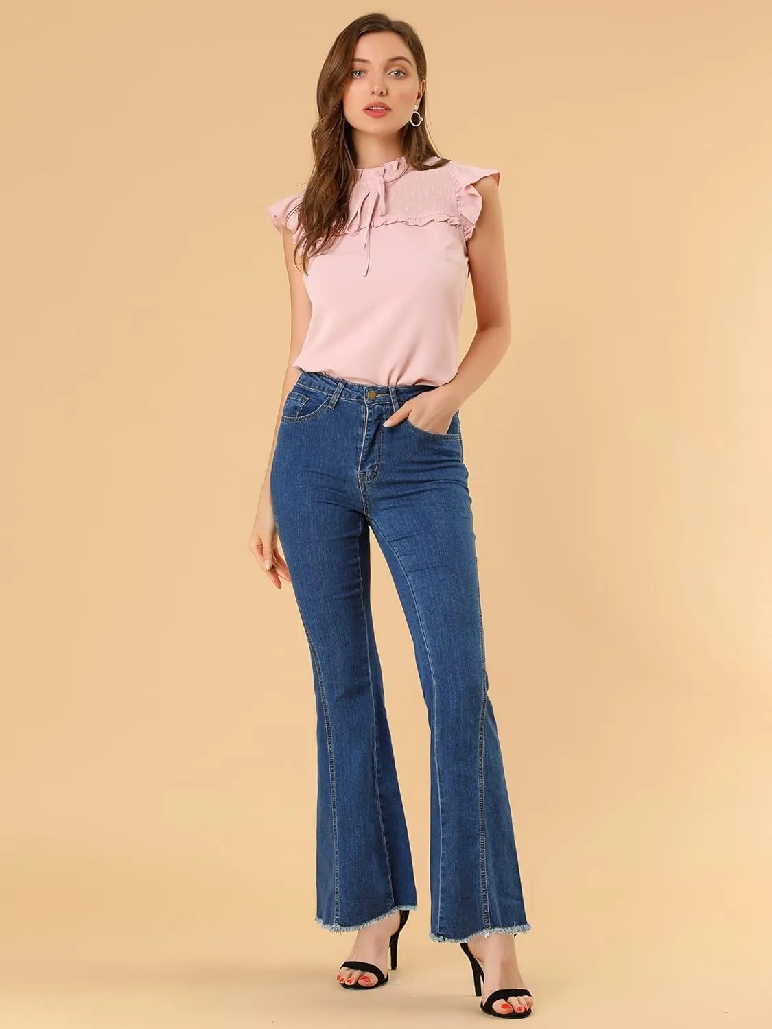 Allegra K Women's 70s Vintage Flare Jeans High Waist Stretch Denim Bell Bottoms Jeans
