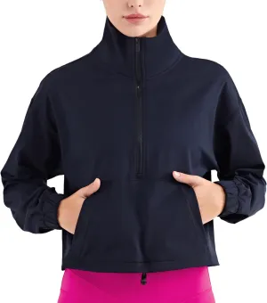 altiland Half Zip Pullover Cropped Jackets for Women Long Sleeve Workout Athletic Running Yoga Shirts