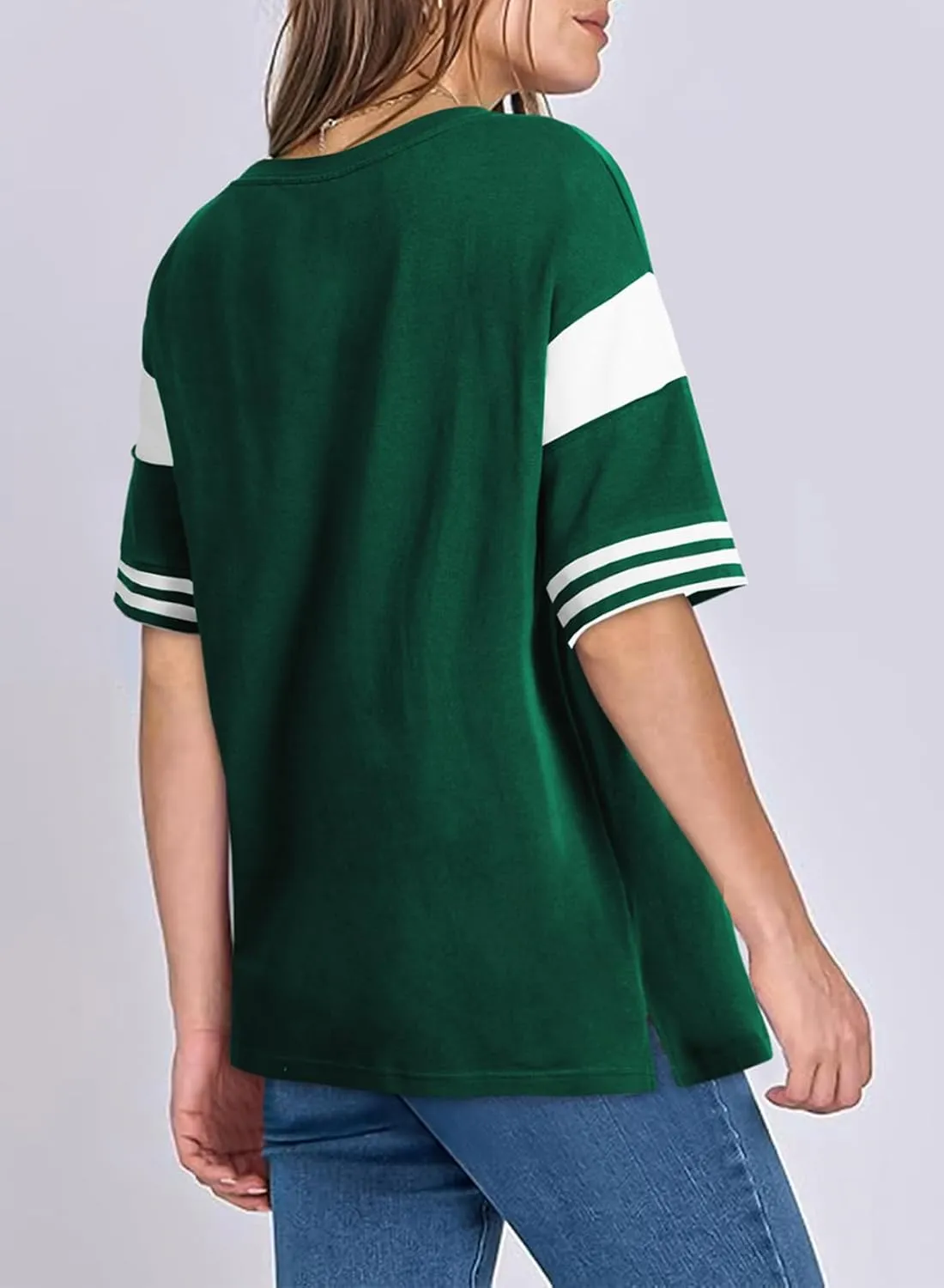 AlvaQ Womens Summer Colorblock Striped T Shirts Short Sleeve V Neck Casual Loose Pullover Tunic Tops