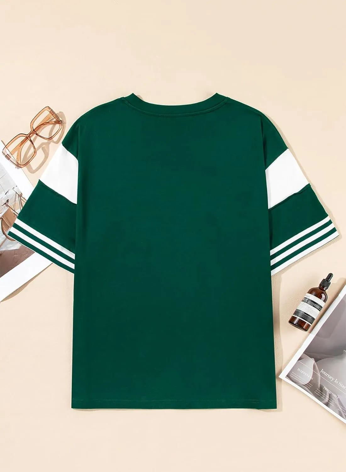 AlvaQ Womens Summer Colorblock Striped T Shirts Short Sleeve V Neck Casual Loose Pullover Tunic Tops