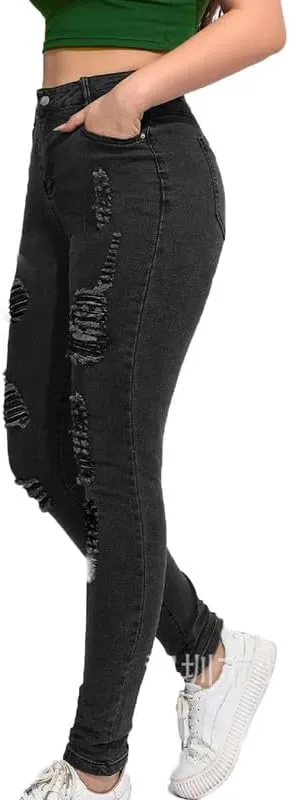 Andongnywell High Waisted Skinny Jeans for Women - Ripped,Distressed Jeans Stretchy Jegging Denim Pants