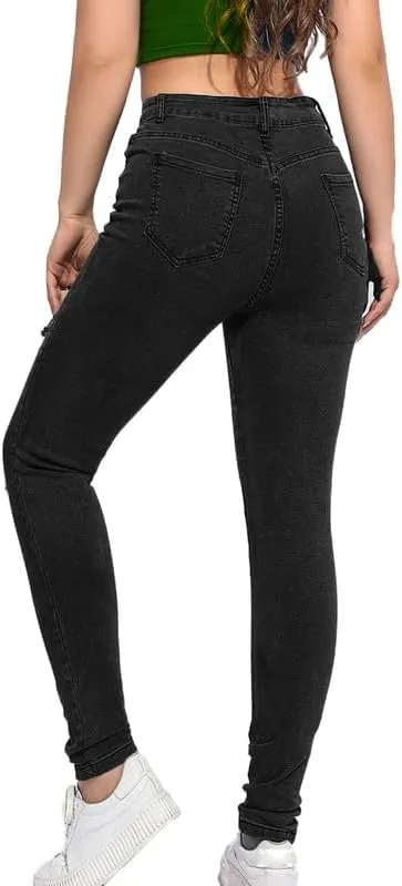Andongnywell High Waisted Skinny Jeans for Women - Ripped,Distressed Jeans Stretchy Jegging Denim Pants