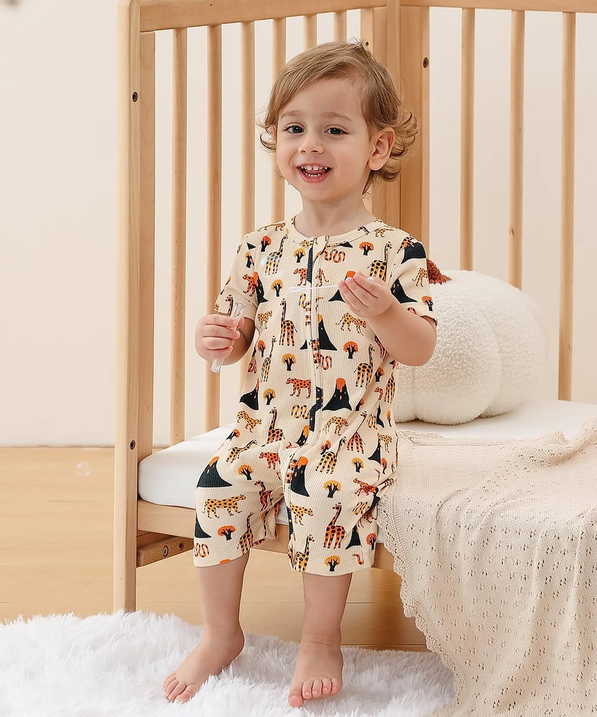 Bafeicao Baby 2 Pack Bamboo Viscose Sleeper Romper Soft Ribbed Short Sleeve 2 Way Zipper Summer Pajamas Clothes
