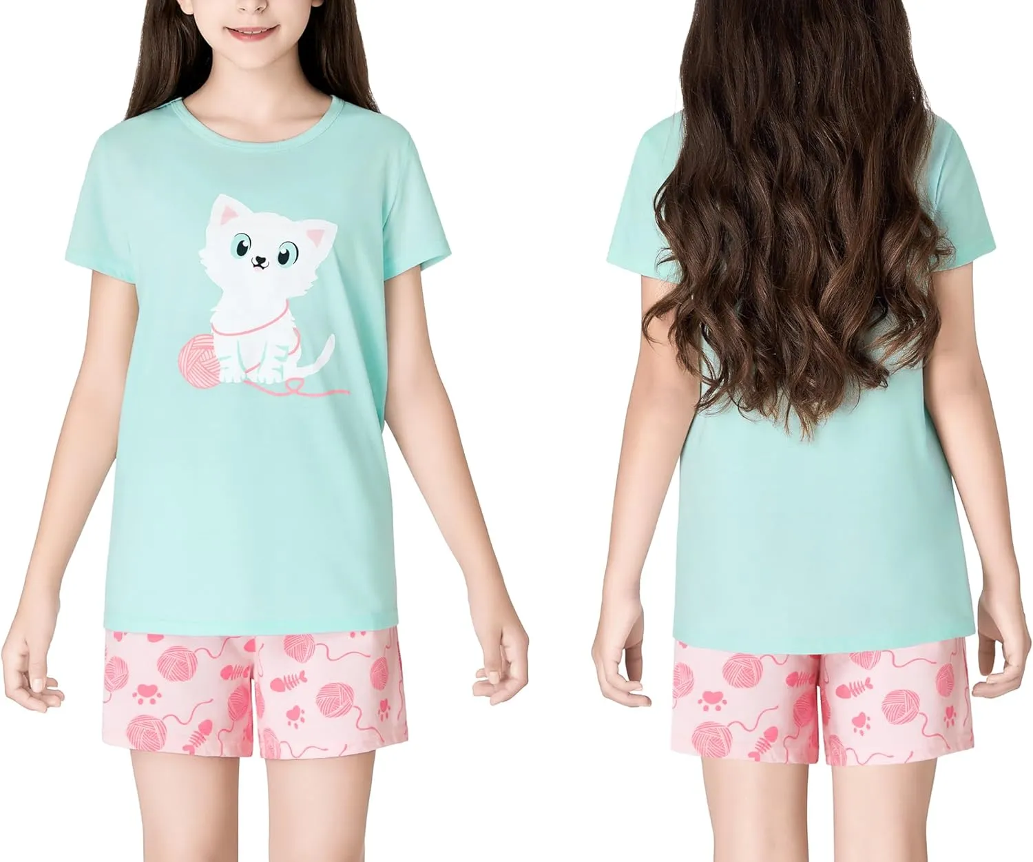 Beezizac Girls Cotton Sleepover Pajama Set for Little & Big Girls Short Sleeve Set 2-Piece PJ Size 4T-18