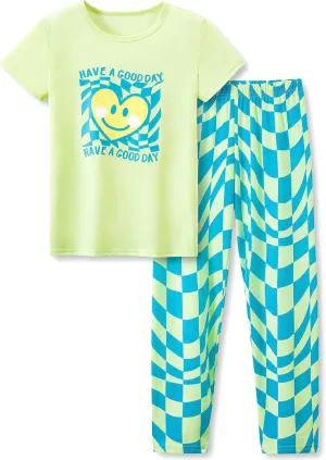 Beezizac Girls Cotton Sleepover Pajama Set for Little & Big Girls Short Sleeve Set 2-Piece PJ Size 4T-18