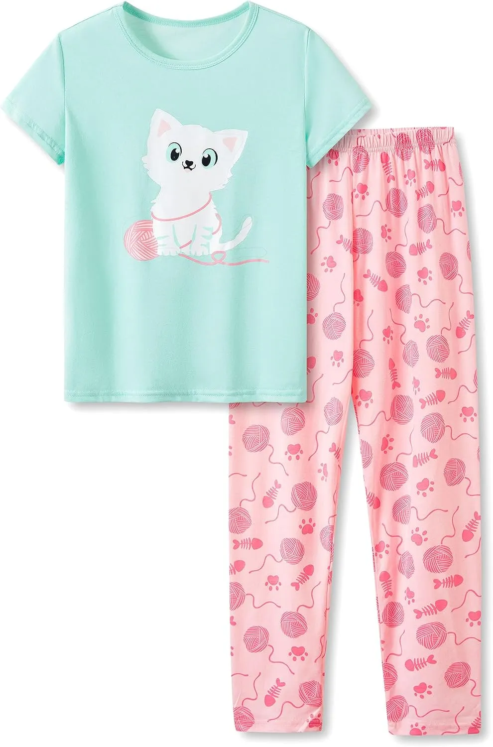 Beezizac Girls Cotton Sleepover Pajama Set for Little & Big Girls Short Sleeve Set 2-Piece PJ Size 4T-18