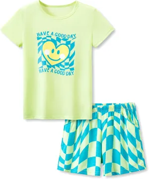 Beezizac Girls Cotton Sleepover Pajama Set for Little & Big Girls Short Sleeve Set 2-Piece PJ Size 4T-18