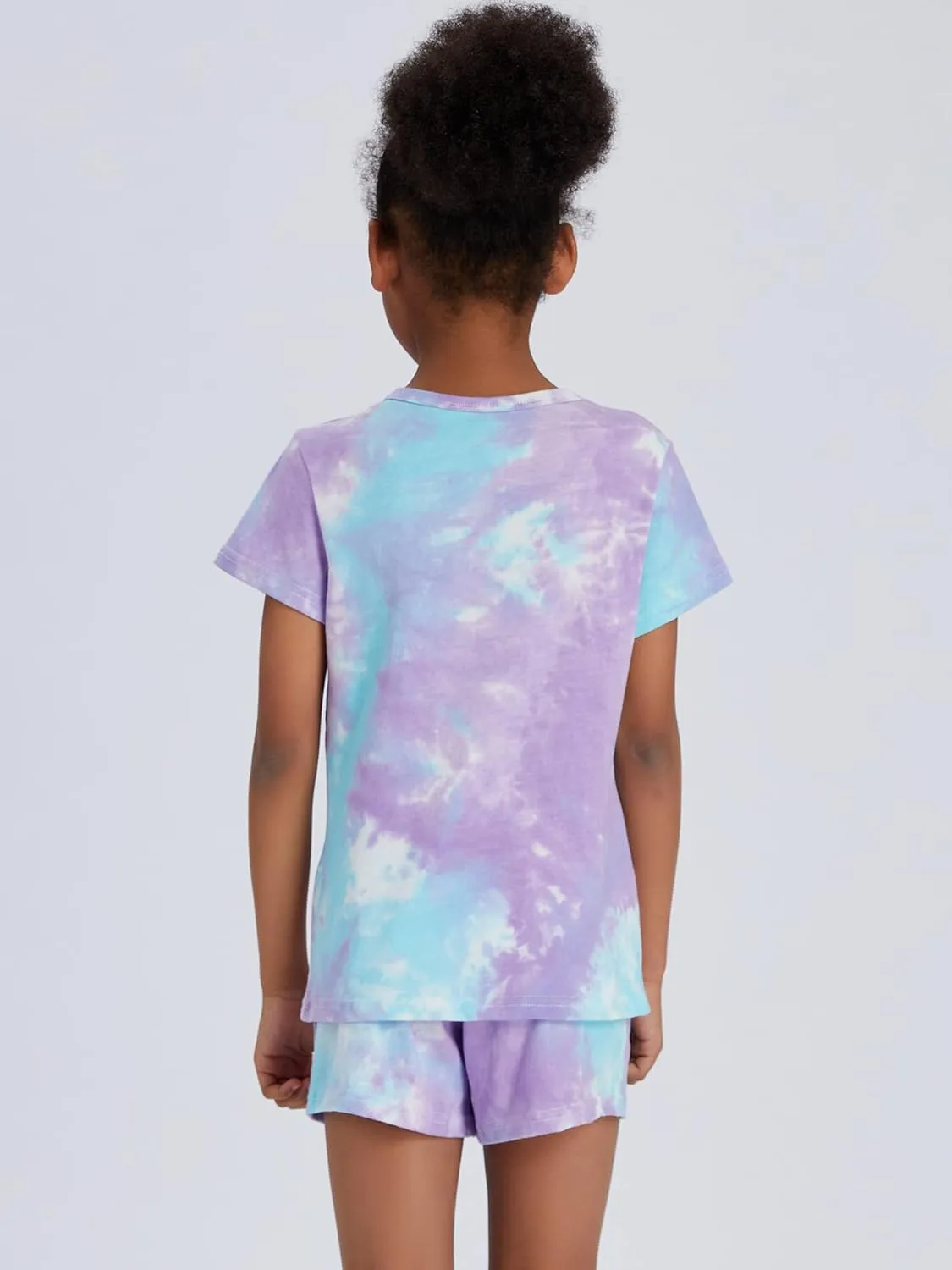 Beezizac Tie Dye Pajamas for Girls - 100% Cotton Glitter Butterfly Cat Summer Short Sleeve PJ Set Tween Clothes Size 4T - 18