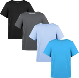 BIG ELEPHANT 4 Pack Boys Athletic Short T-Shirts, UPF 50  Sun Protection Rash Guard Shirts |Quick-Dry,Moisture-Wicking