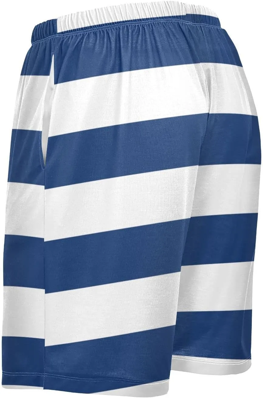 Blue And Red Horizontal Stripe Fashion Striped Pattern Men's Pajama Pants Shorts Sleepwear Lounge Pajama Bottoms