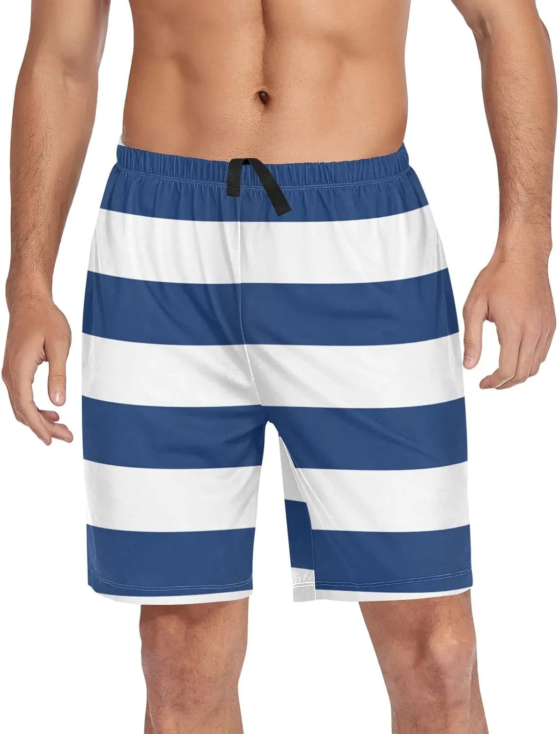 Blue And Red Horizontal Stripe Fashion Striped Pattern Men's Pajama Pants Shorts Sleepwear Lounge Pajama Bottoms
