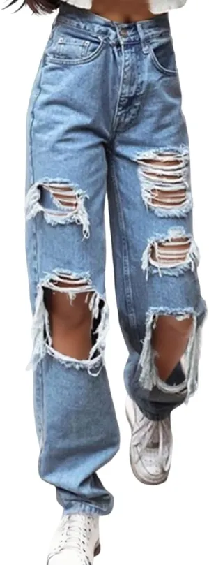 Boyfriend Jeans for Women Stretch High Waisted Ripped Distressed Jeans Denim Pants