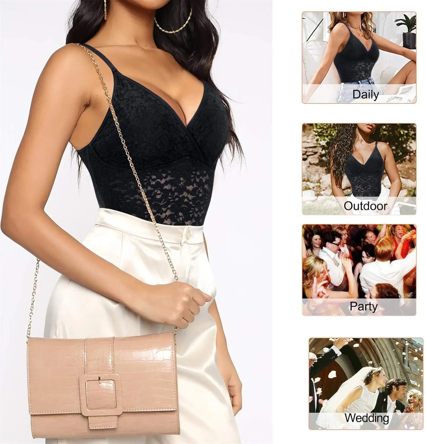 BRABIC Lace Bodysuit for Women Tummy Control Shapewear Sleeveless Tops V-Neck Backless Camisole Jumpsuit Shaper