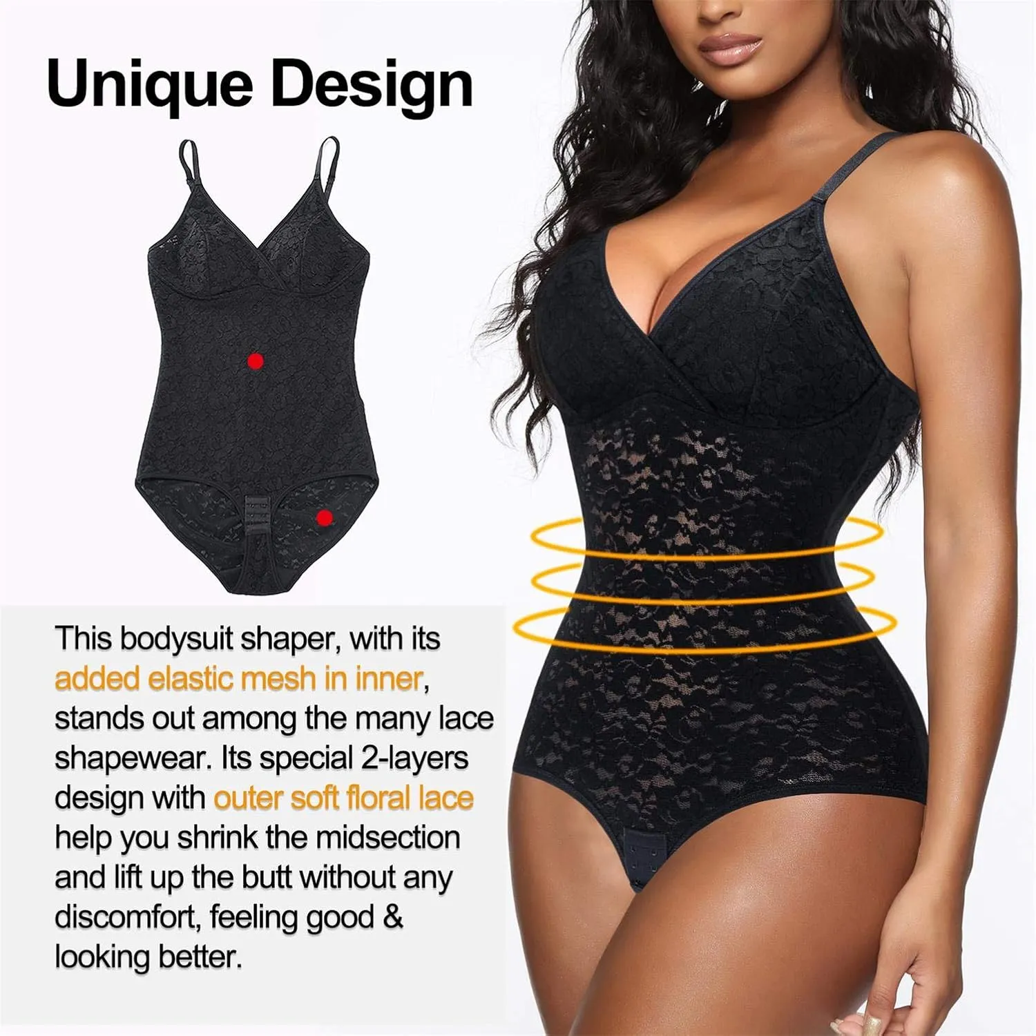 BRABIC Lace Bodysuit for Women Tummy Control Shapewear Sleeveless Tops V-Neck Backless Camisole Jumpsuit Shaper