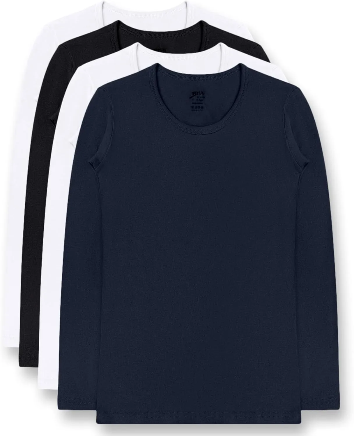 Brix Girls' Long Sleeve Tees - 100% Cotton Tagless 4 -Pack Crew Neck Super Soft Cotton T Shirts.