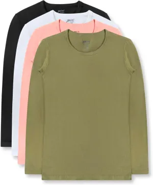 Brix Girls' Long Sleeve Tees - 100% Cotton Tagless 4 -Pack Crew Neck Super Soft Cotton T Shirts.