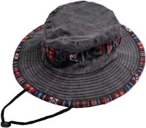Bucket Hat for Men and Women, Wide Brim Floral Adjustable UV Protection Fishing Washed Sun Hats, Cowboy Hat