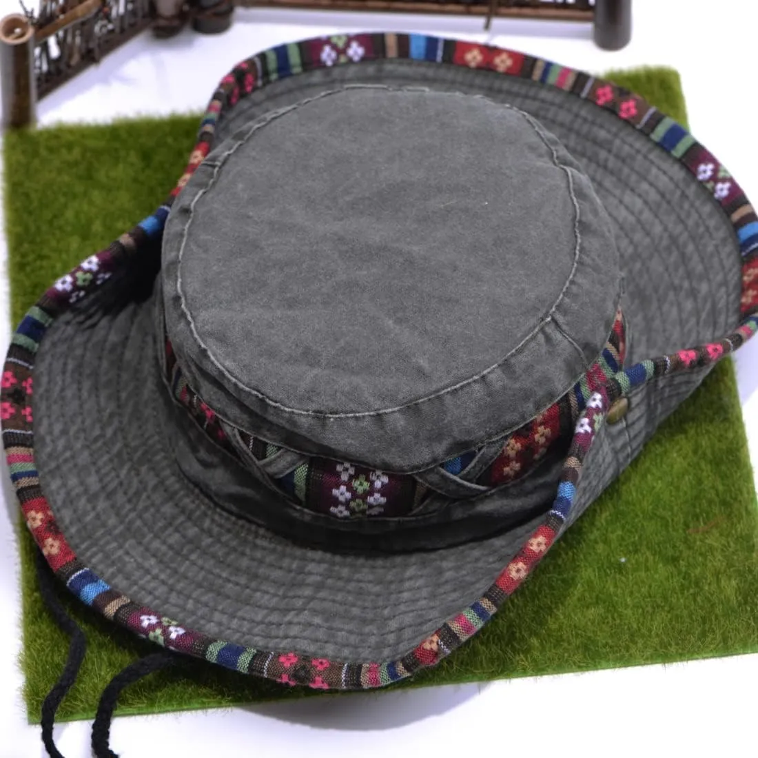 Bucket Hat for Men and Women, Wide Brim Floral Adjustable UV Protection Fishing Washed Sun Hats, Cowboy Hat