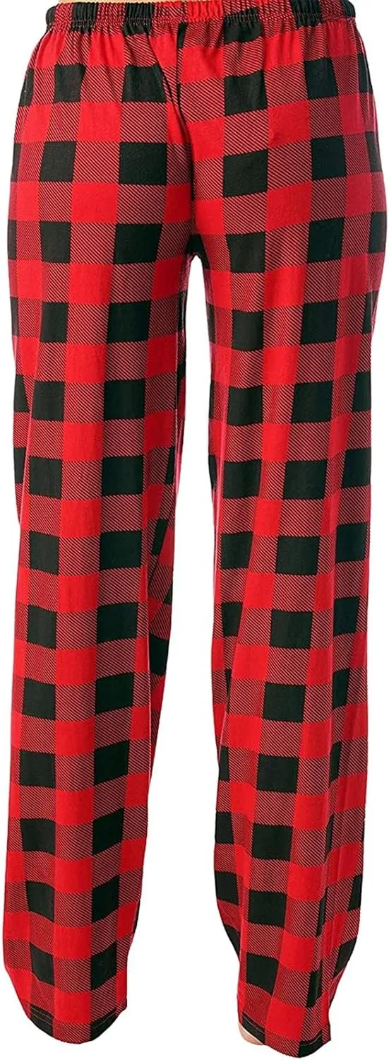 Buffalo Plaid Pajama Pants Women Soft Drawstring Comfy Wide Leg Lounge Pants Elastic Waist Loose Casual Loungewear