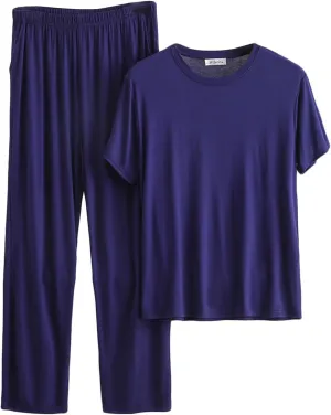 Cambkatl Men's Summer Pajamas Set Pullover Short Sleeve T-Shirt with Comfy Pants 2 Piece Lounge Sleepwear with Pockets