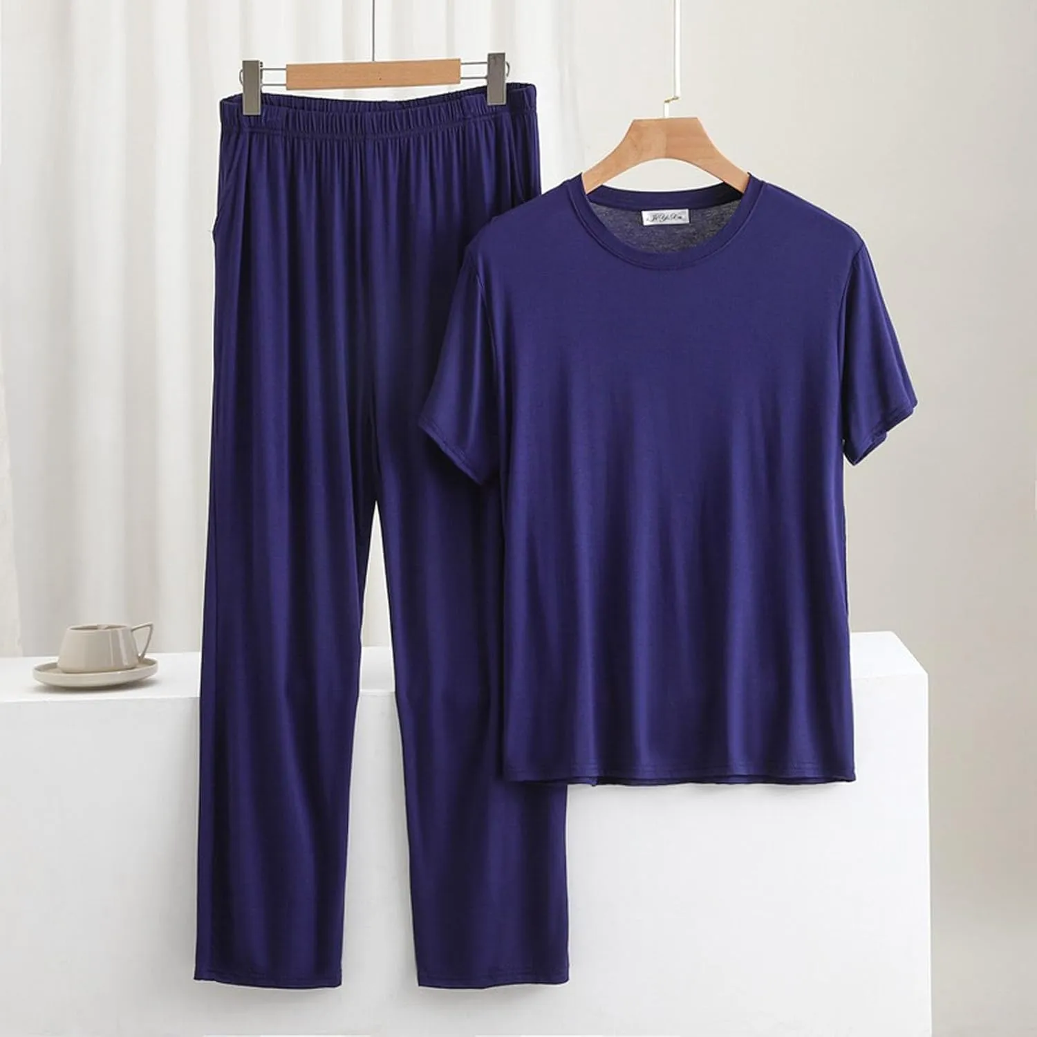 Cambkatl Men's Summer Pajamas Set Pullover Short Sleeve T-Shirt with Comfy Pants 2 Piece Lounge Sleepwear with Pockets